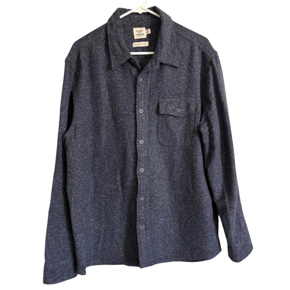 Flint and Tinder Mens Donegal Shirt Size XL Nep Weston Navy Blue Classic Fit